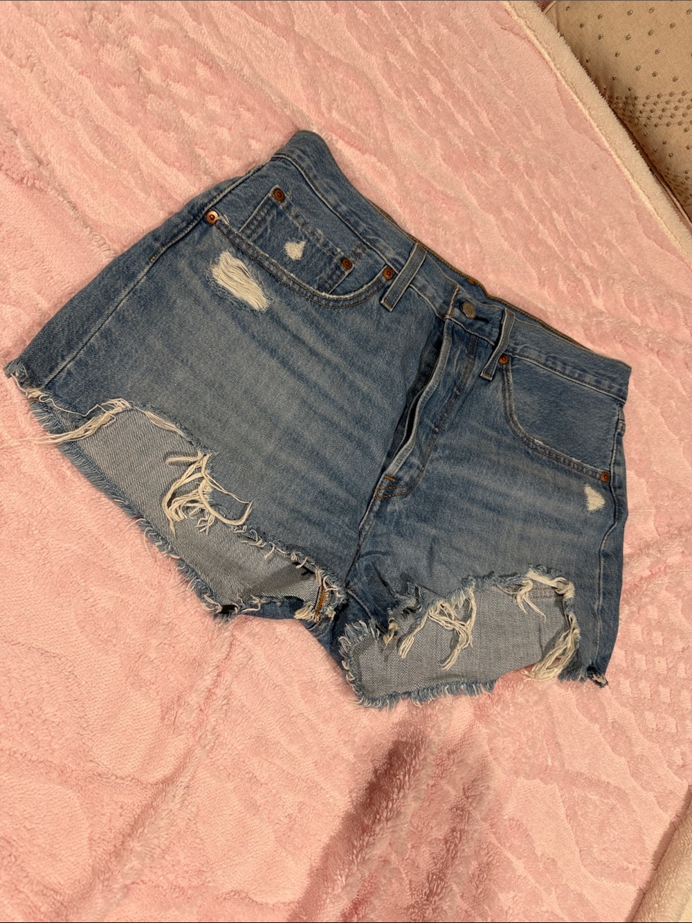 Levi's Light Blue Distressed Denim Cutoff Shorts